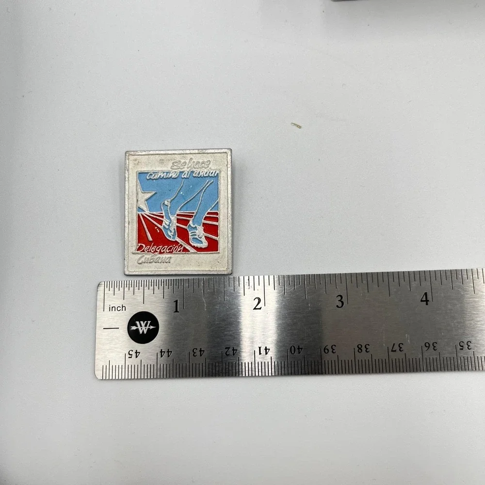 Vintage Cuban Delegation Sports Lapel Pin Cuba Athletic Star Square Metal Badge
